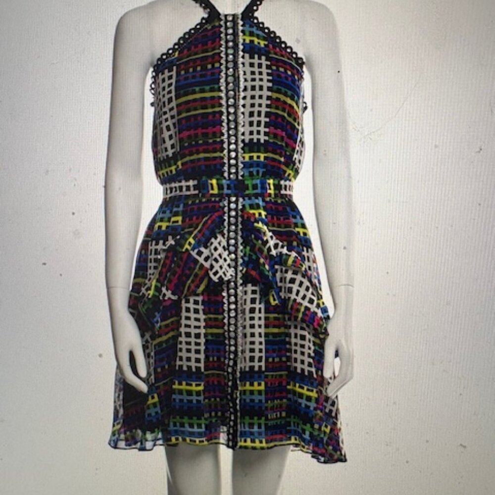 Saloni Geometric Print Silk Dress, Sz 6, NWOT